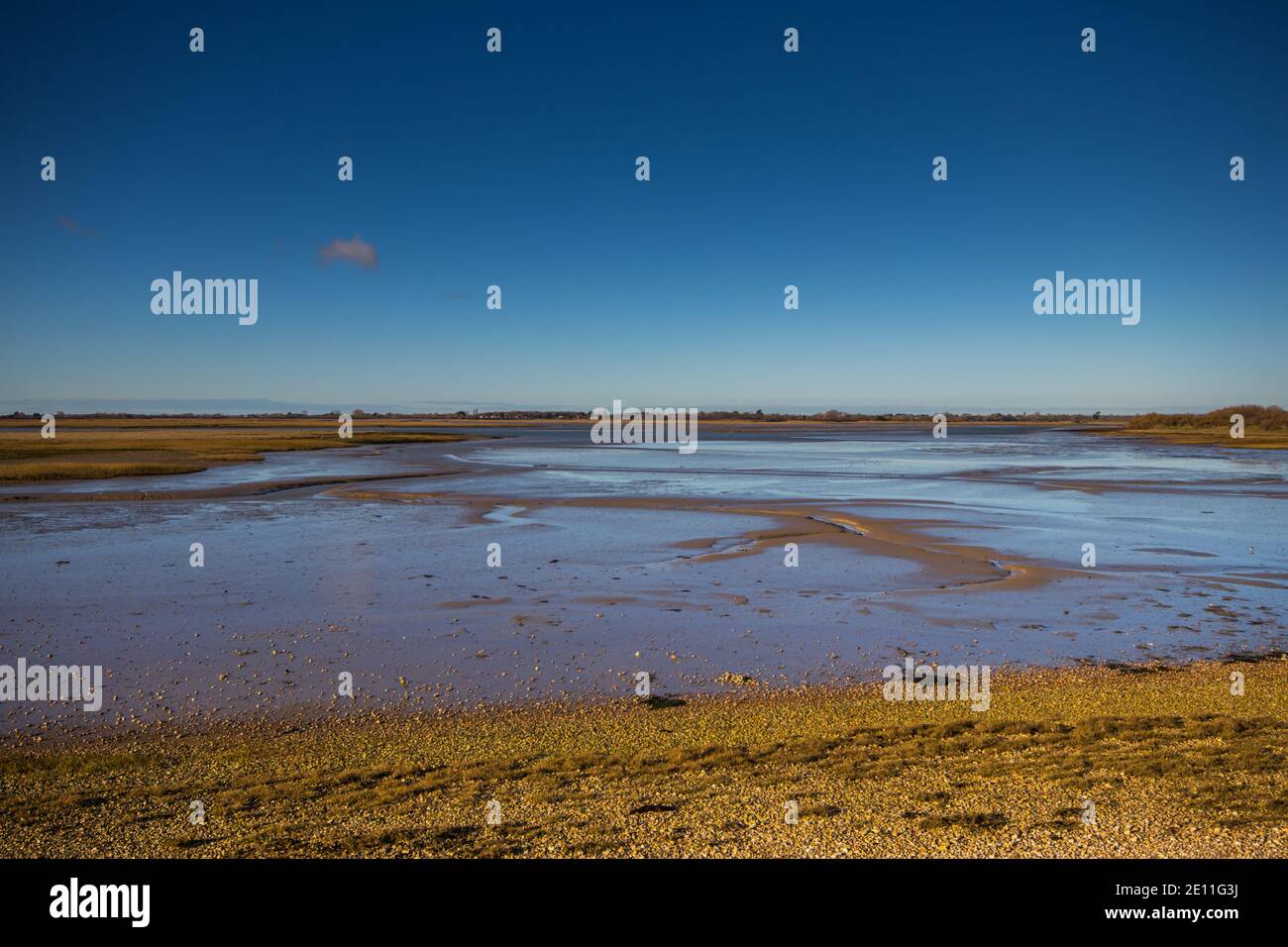 Ebbe am Pagham Harbour in der Nähe von Chichester, West Sussex, Großbritannien Stockfoto
