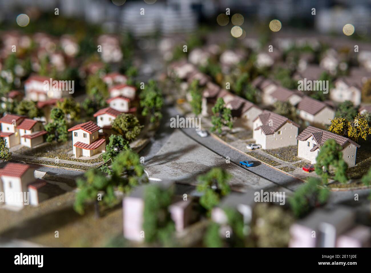 Layout von Stadtgebäuden mit Straßen und Autos. Hohe Qualität Stockfoto