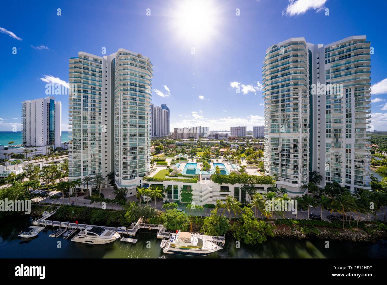 Luftbild Luxus Gebäude Ozeanien Island Miami Sunny Isles Beach FL Stockfoto