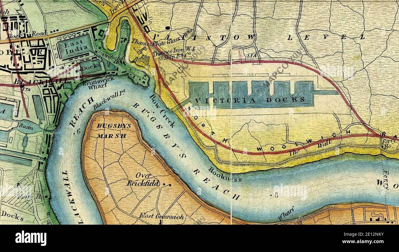Karte circa 1872 mit Victoria Docks, Stockfoto