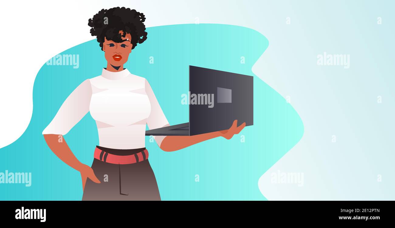african american businesswoman in formelle tragen erfolgreiche Geschäftsfrau mit Laptop Online-Kommunikation Konzept horizontale Porträt Vektor Illustration Stock Vektor