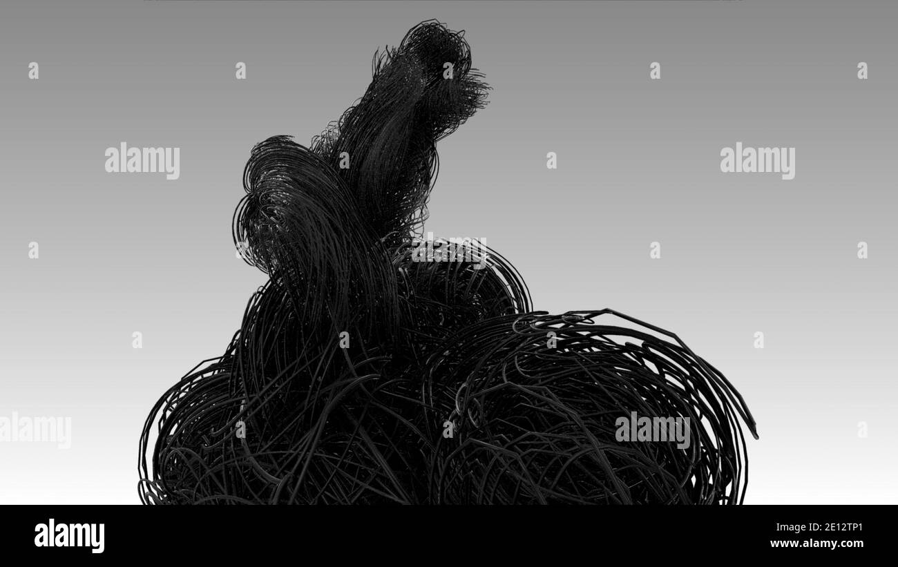 Dunkle Glasfaserkabel, Hyper realistische mehrere verdrillte Drähte oder Kabel isoliert auf hellgrauem Hintergrund, Technologie- und Industriekonzept, 4k Hi Stockfoto
