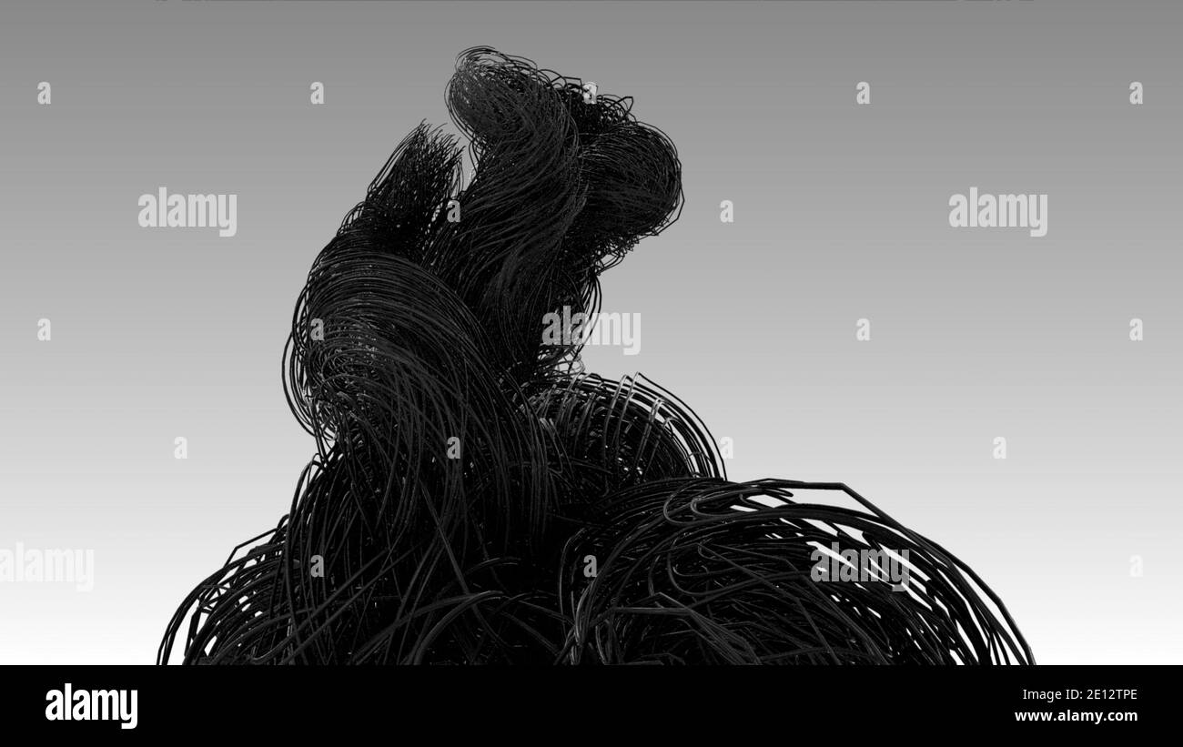 Dunkle Glasfaserkabel, Hyper realistische mehrere verdrillte Drähte oder Kabel isoliert auf hellgrauem Hintergrund, Technologie- und Industriekonzept, 4k Hi Stockfoto