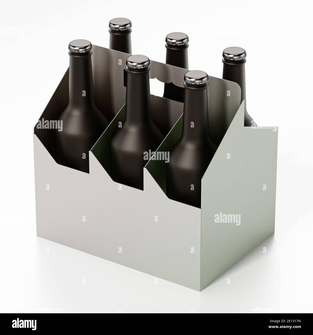 Sechs Pack Bier isoliert auf weißem Hintergrund. 3D-Illustration. Stockfoto