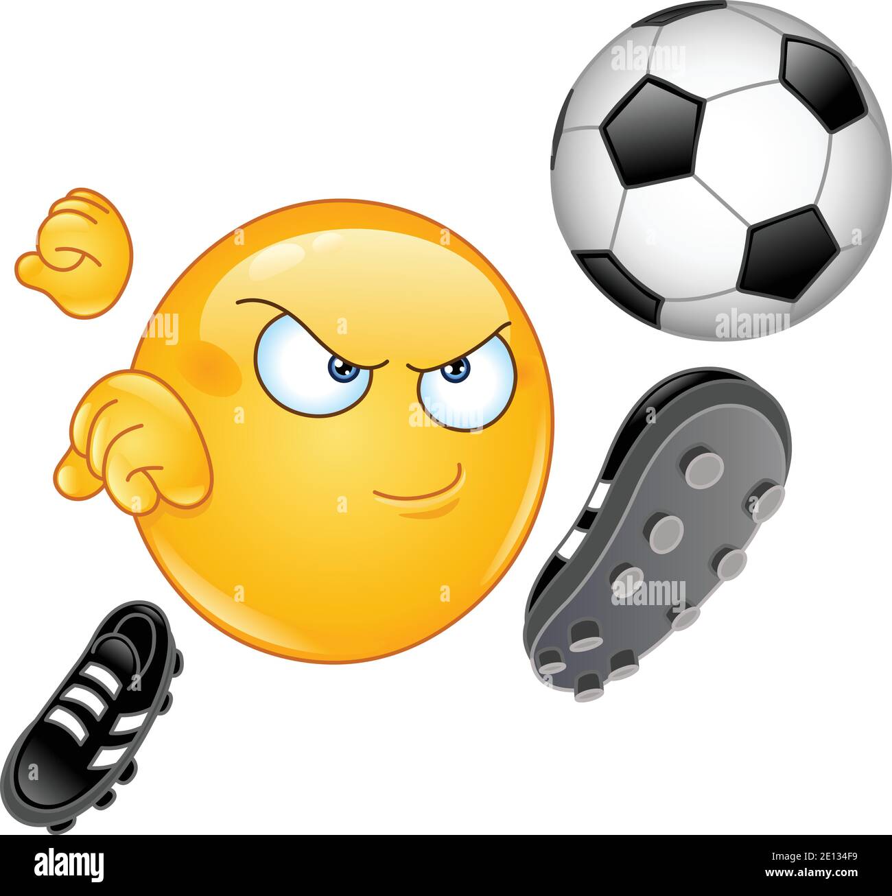 Emoji Emoticon Fußball spielen, tritt den Ball Stock Vektor