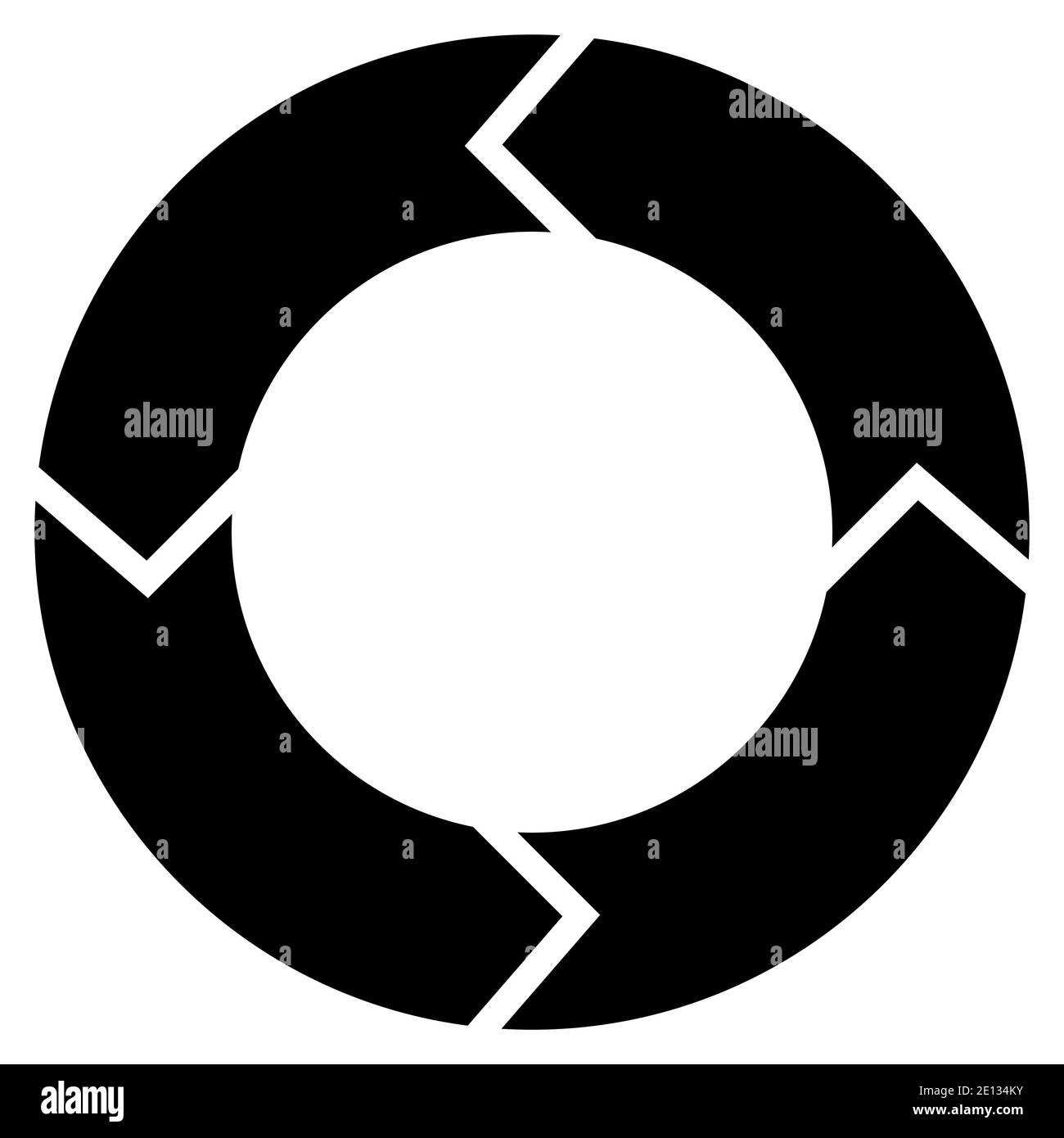 Kreisdiagramm mit Rotation, vier Stufen. Schwarz auf weißem Hintergrund. Stock Vektor