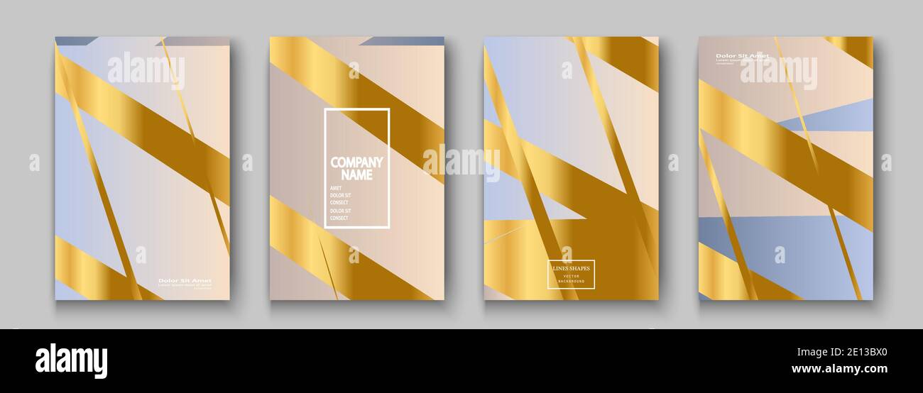 Luxuriöse und reiche Cover-Vektor-Illustration-Set, goldene Folie und goldenen Linien. Rosa Pastell abstrakt Hintergrund Vorlage Einladung. Geometrische Formen tr Stock Vektor
