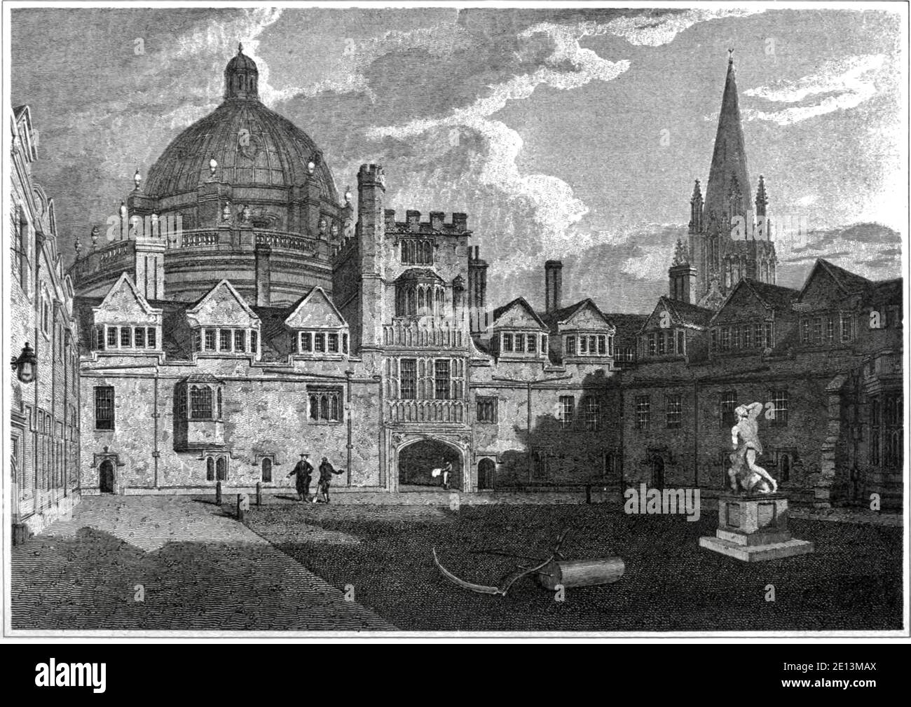 Vintage-Druck der Ansicht aus dem ersten Viereck des Brasenoe College. Der Künstler J.M.W.Turner und der Graveur war J Basire. Stockfoto