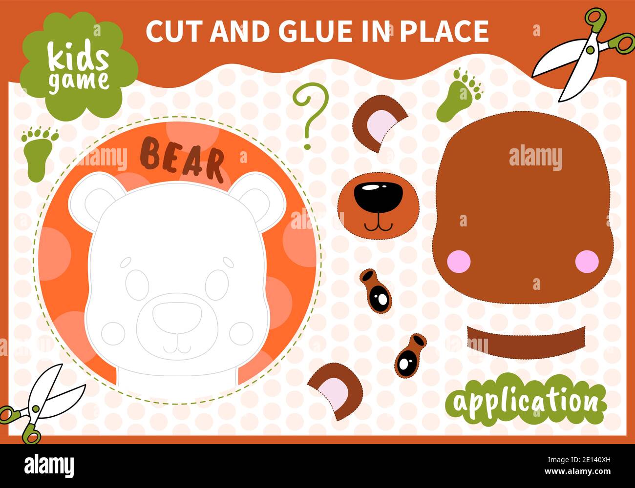 Kinder Bord Tier Spiel applique geschnitten und Kleber an Ort und Stelle Für Vorschulkinder und Grundschüler Arbeitsblätter.Seite lesen und übereinstimmen Für Kinder Stock Vektor