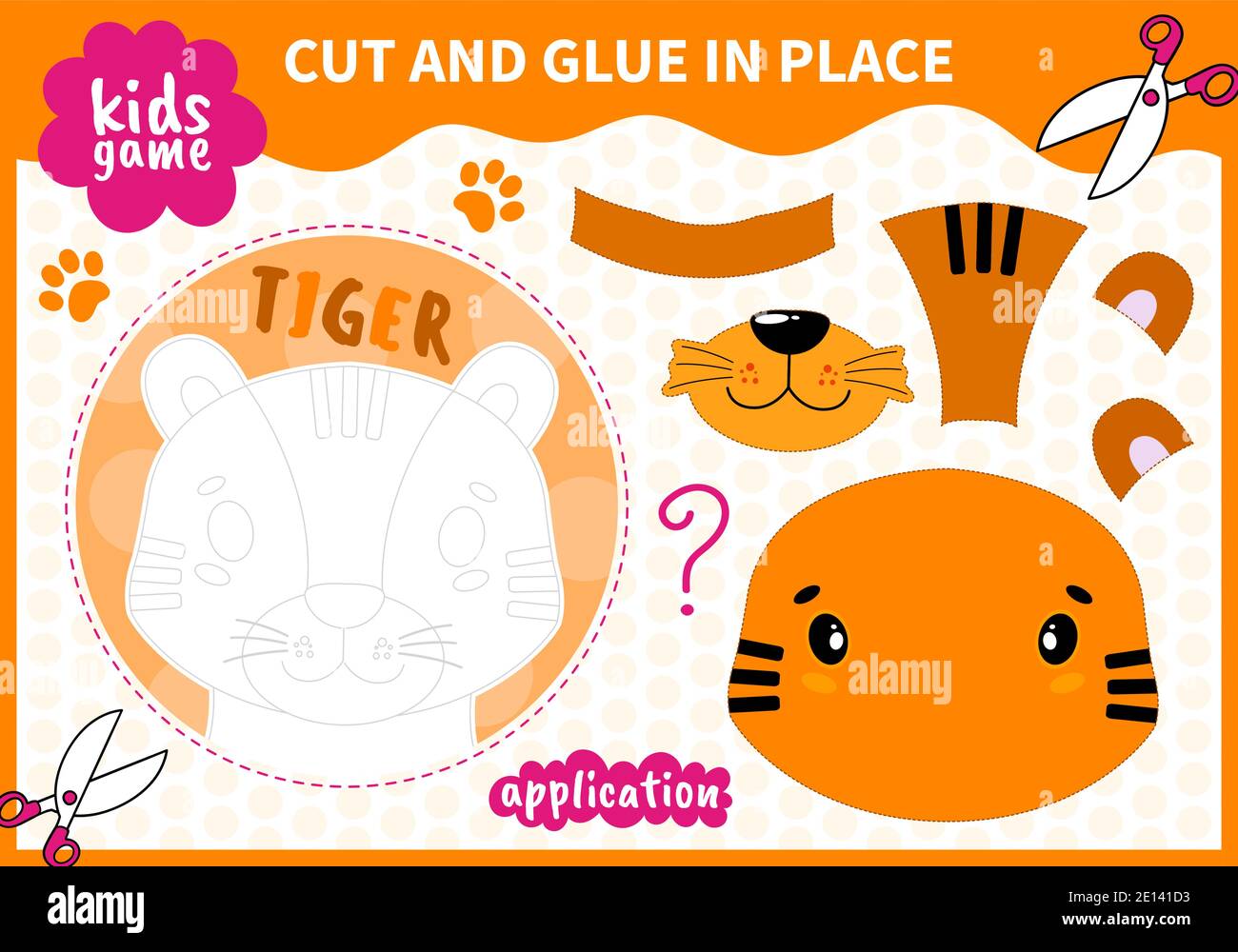 Kinder Bord Tier Spiel applique geschnitten und Kleber an Ort und Stelle Für Vorschulkinder und Grundschüler Arbeitsblätter.Seite lesen und übereinstimmen Für Kinder Stock Vektor