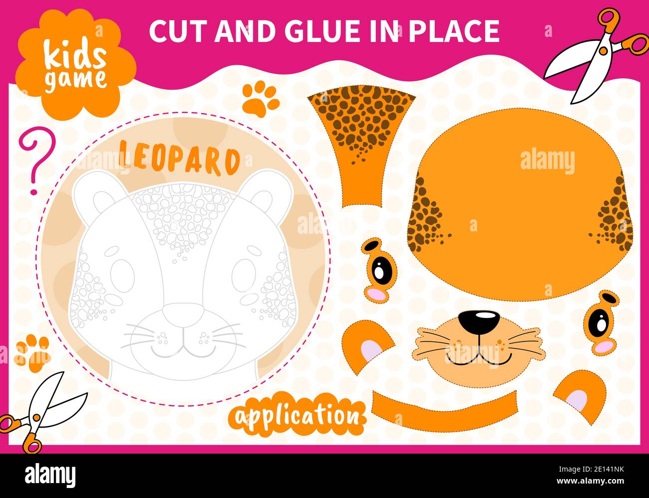 Kinder Bord Tier Spiel applique geschnitten und Kleber an Ort und Stelle Für Vorschulkinder und Grundschüler Arbeitsblätter.Seite lesen und übereinstimmen Für Kinder Stock Vektor