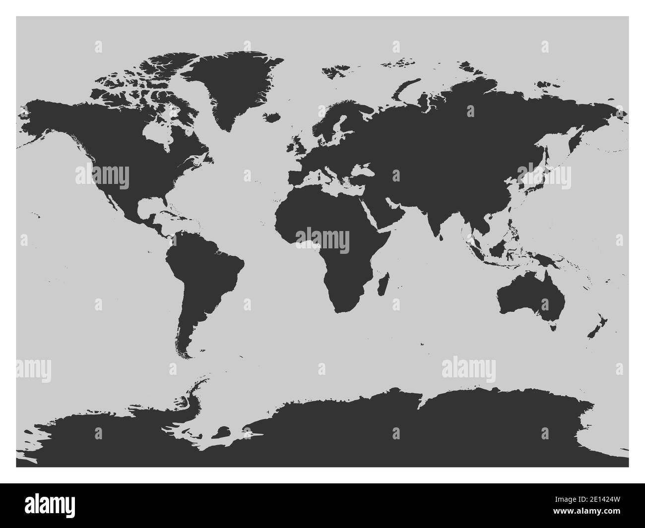 Karte der Welt dunkelgrau Vektor Silhouette. Detaillierte Karte auf hellem Hintergrund. Stock Vektor