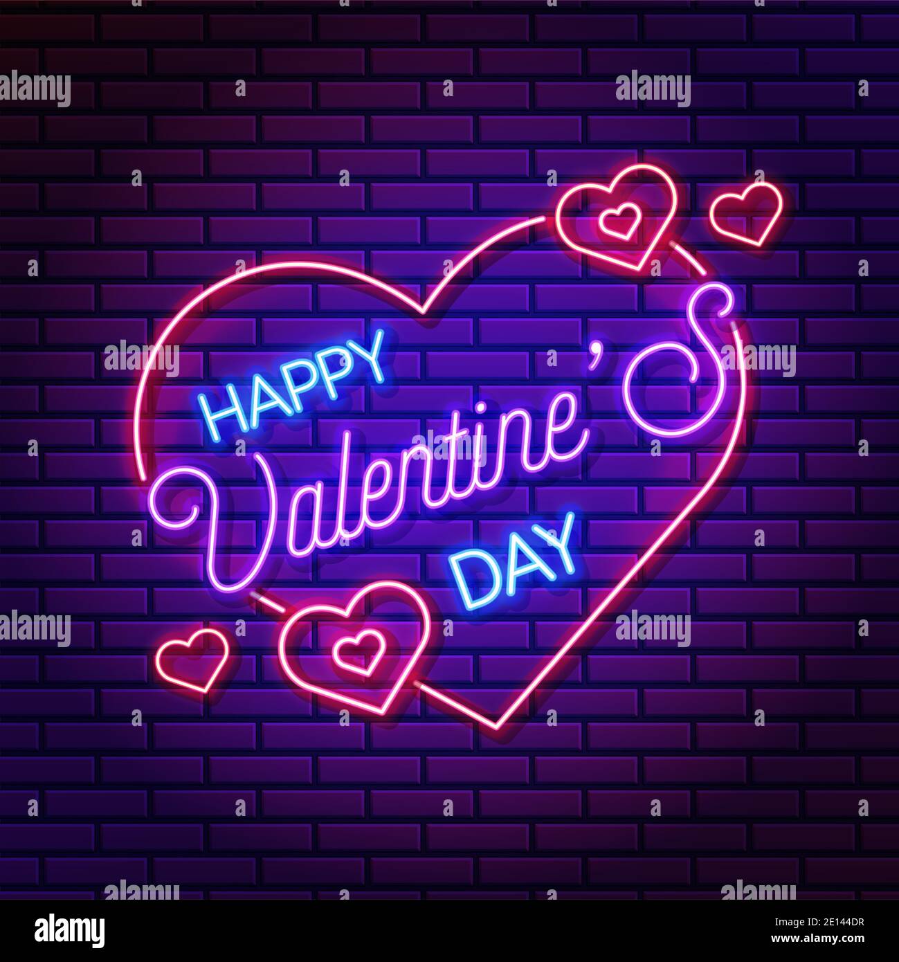 Neon Valentinstag Banner, Vektor-Banner mit Herzen, Symbol der Liebe. Quadratische Banner ist für soziale Medien geeignet Stock Vektor