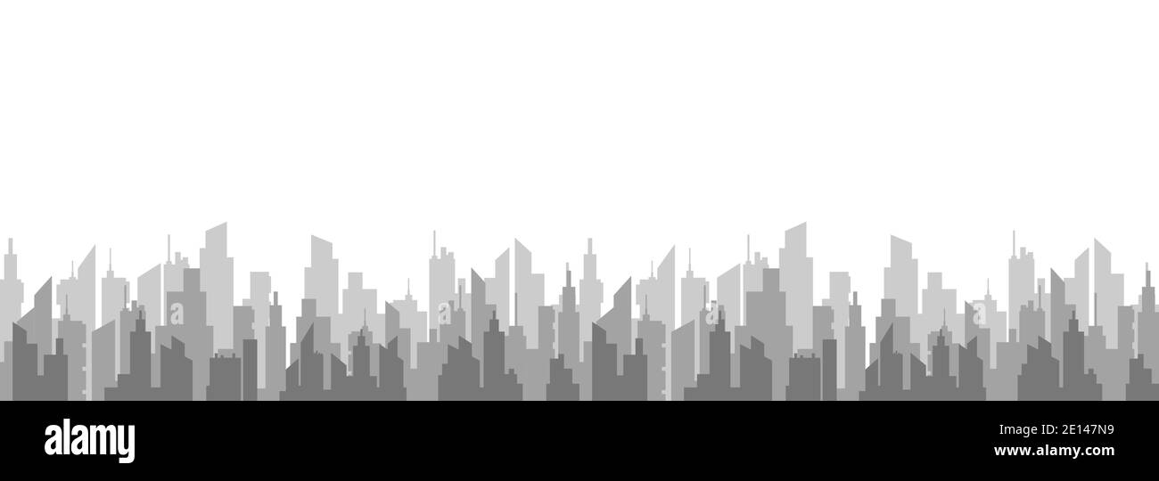 Stadt tagsüber abstrakte Landschaft. Graue Silhouetten Wolkenkratzer mit Schatten Metropole. Stock Vektor