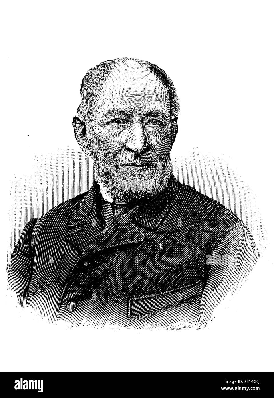 Friedrich Gottlob Keller, 27. Juni 1816 - 8. September 1895, ein deutscher Maschinenbauer und Erfinder, der das Holzfaserverfahren für die Papierherstellung erfand / Friedrich Gottlob Keller, 27. Juni 1816 - 8. September 1895, ein deutscher Erfinder. The 19. Jahrhundert das noch heute übliche Verfahren zur Papierherstellung mittels Holzschliff, Historisch, historisch, digital verbesserte Reproduktion eines Originals aus dem 19. Jahrhundert / digitale Reproduktion einer Originalvorlage aus dem 19. Jahrhundert, Stockfoto