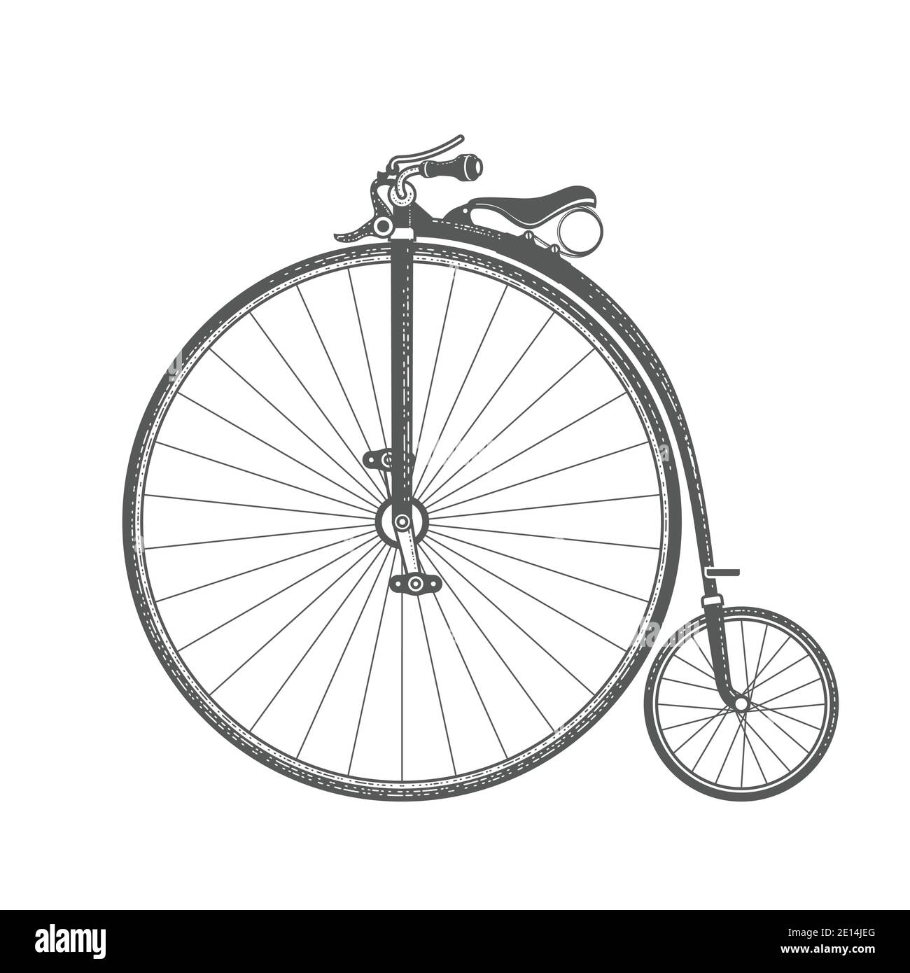 Penny-Farthing, Retro-Fahrrad mit großem Vorderrad, Oldtimer-Fahrrad der 1870er Jahre, Vektor Stock Vektor
