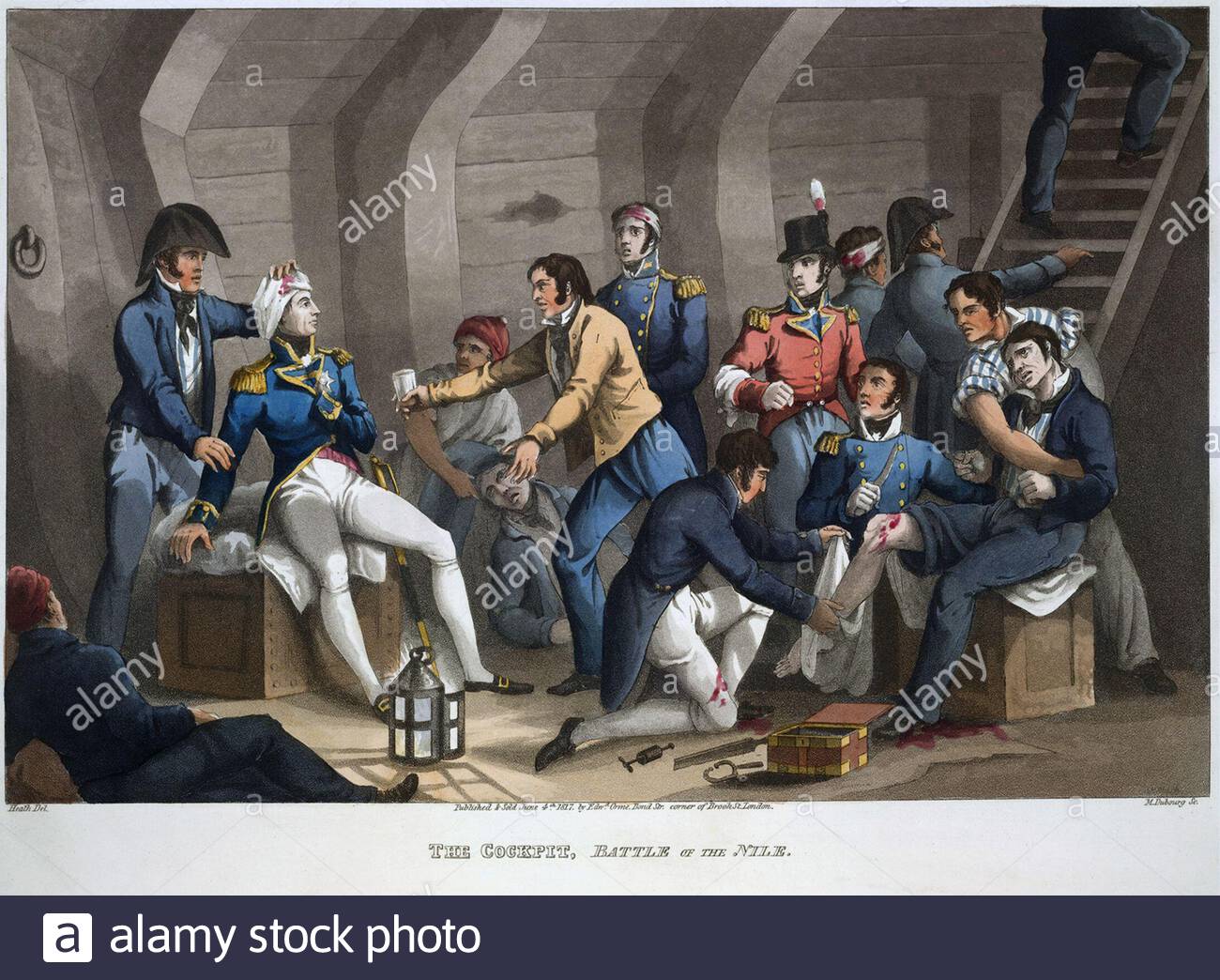 Das Cockpit, Schlacht am Nil 1798, Vintage Farbabbildung von 1819 Stockfoto