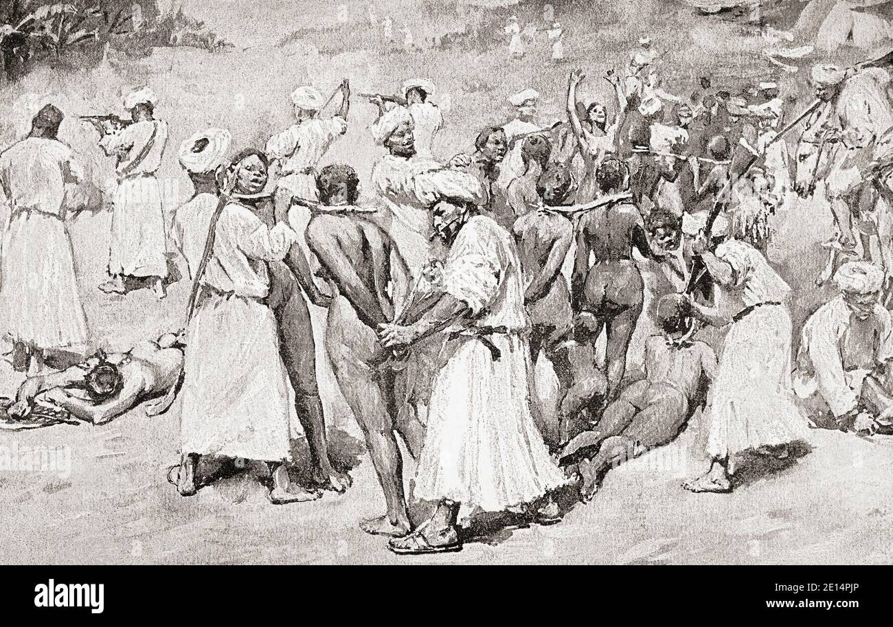 Sklaverei im Sudan im späten 19. Jahrhundert. Nach einer Illustration eines unbekannten Künstlers. Stockfoto