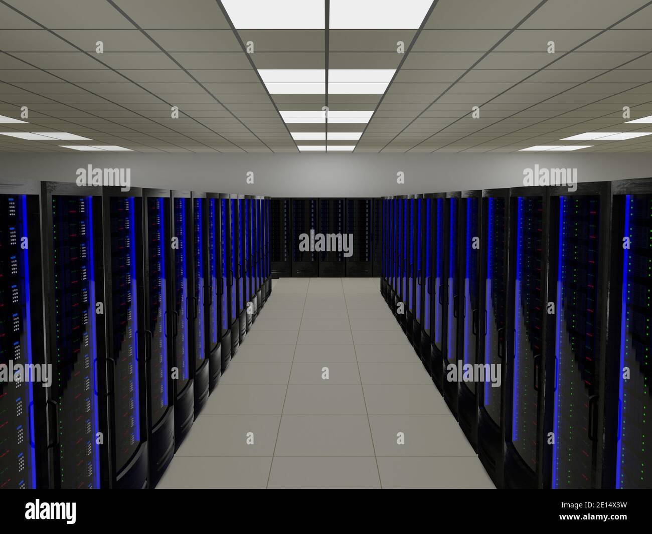 Moderner futuristischer Serverraum mit Big Data Center Stockfoto