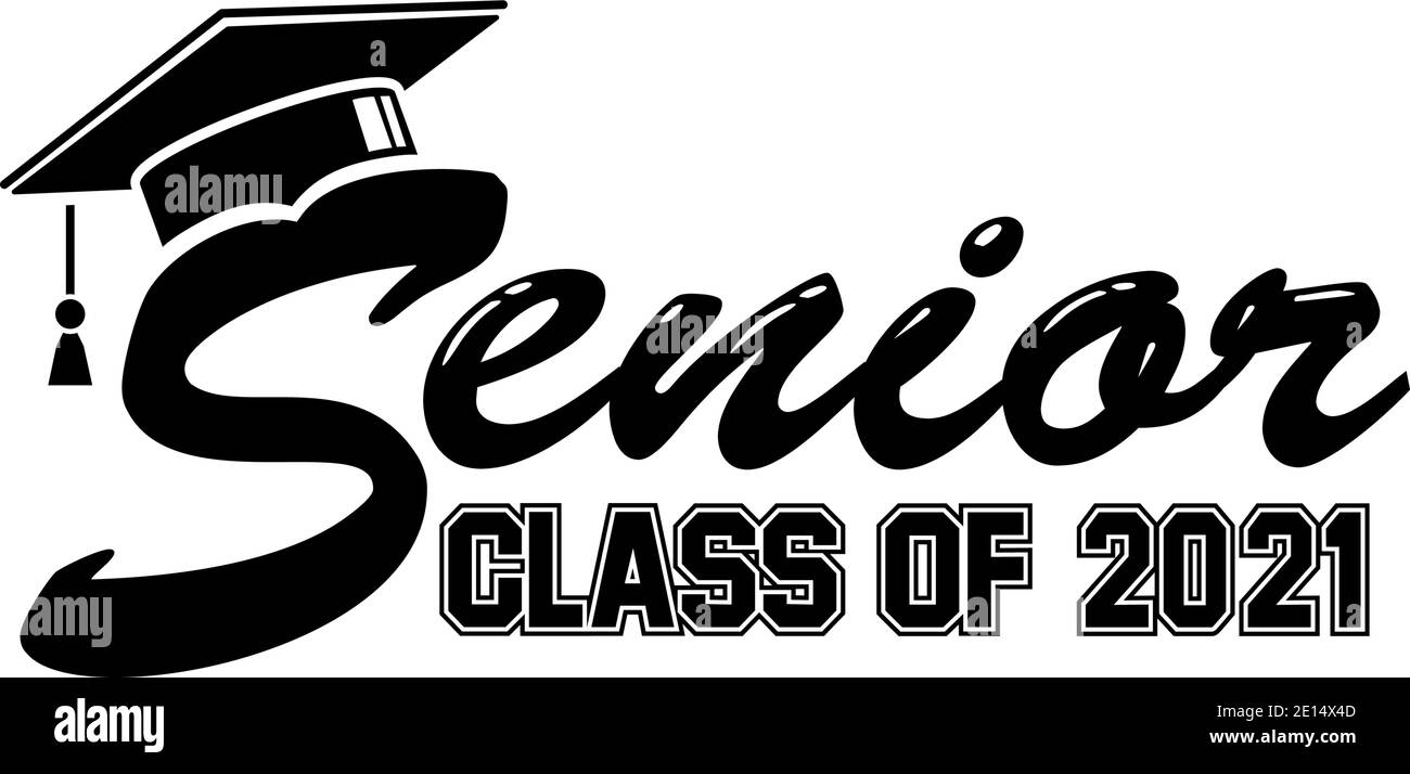 Lettering Klasse von 2021 für Grußansage, Einladungskarte. Logo Graduierung Design, Gratulation Veranstaltung, T-Shirt, Party, High School oder College-Absolvent. Stock Vektor
