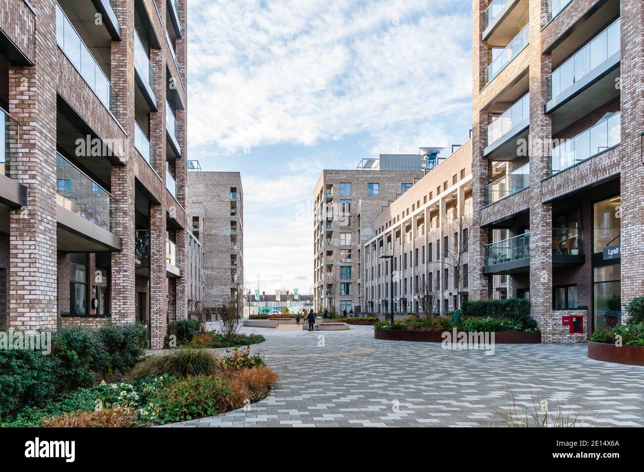 Lyall House. Neuer moderner Apartmentblock an der Green Street, Upton Gardens, ehemaliger Standort des West Ham Fußballplatzes, Upton Park Stockfoto