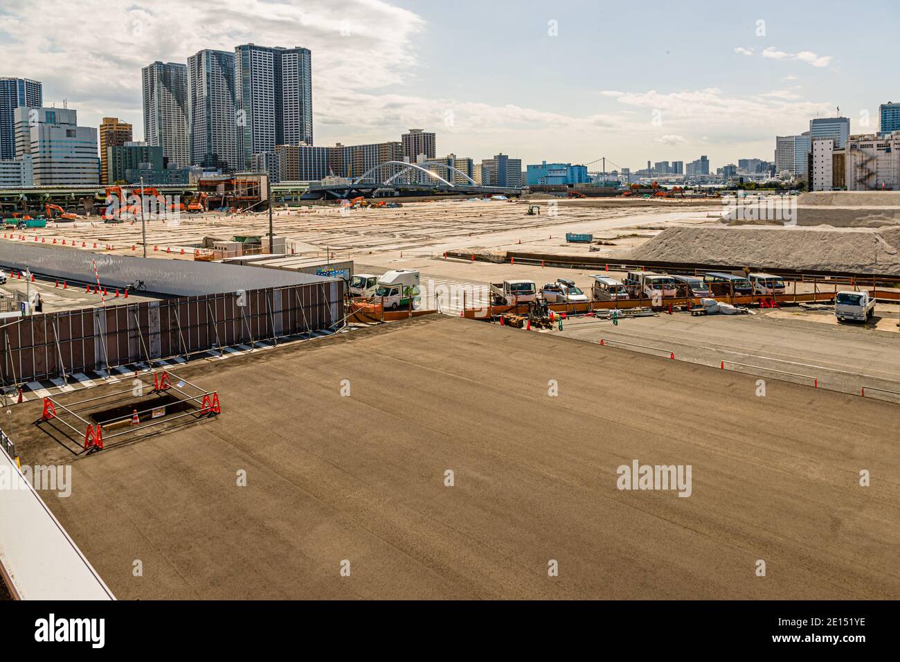 Baustelle für die Olympischen Spiele auf dem Gelände des ehemaligen Fischmarktes in Tokio, Japan Stockfoto