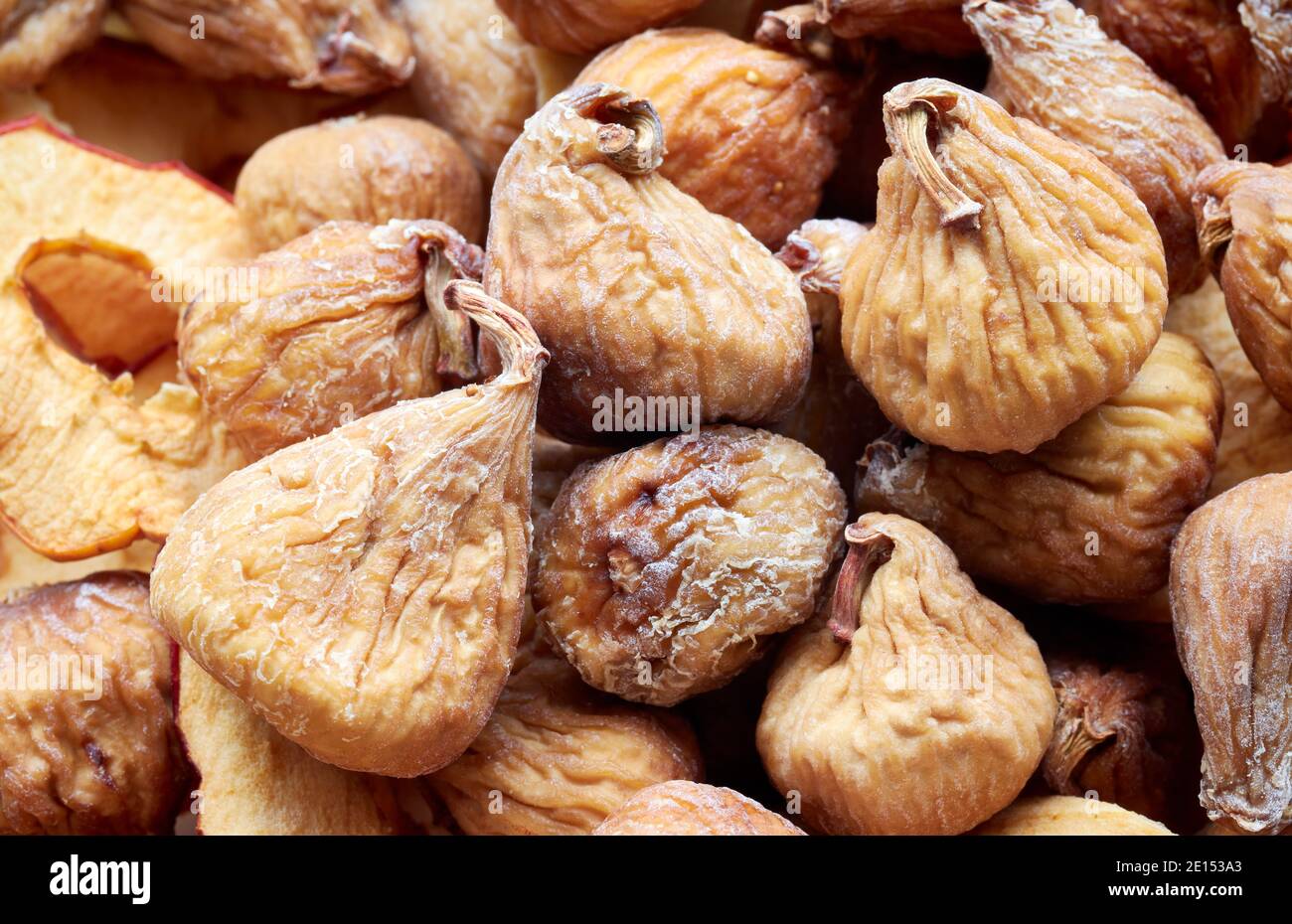 Nahaufnahme von getrockneten Bio-Feigen, selektiver Fokus. Stockfoto