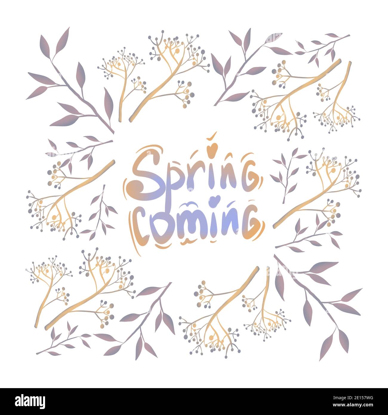 Handgezeichnete Postkarte, Blumenschmuck im Frühling. Hochwertige Fotos Stockfoto