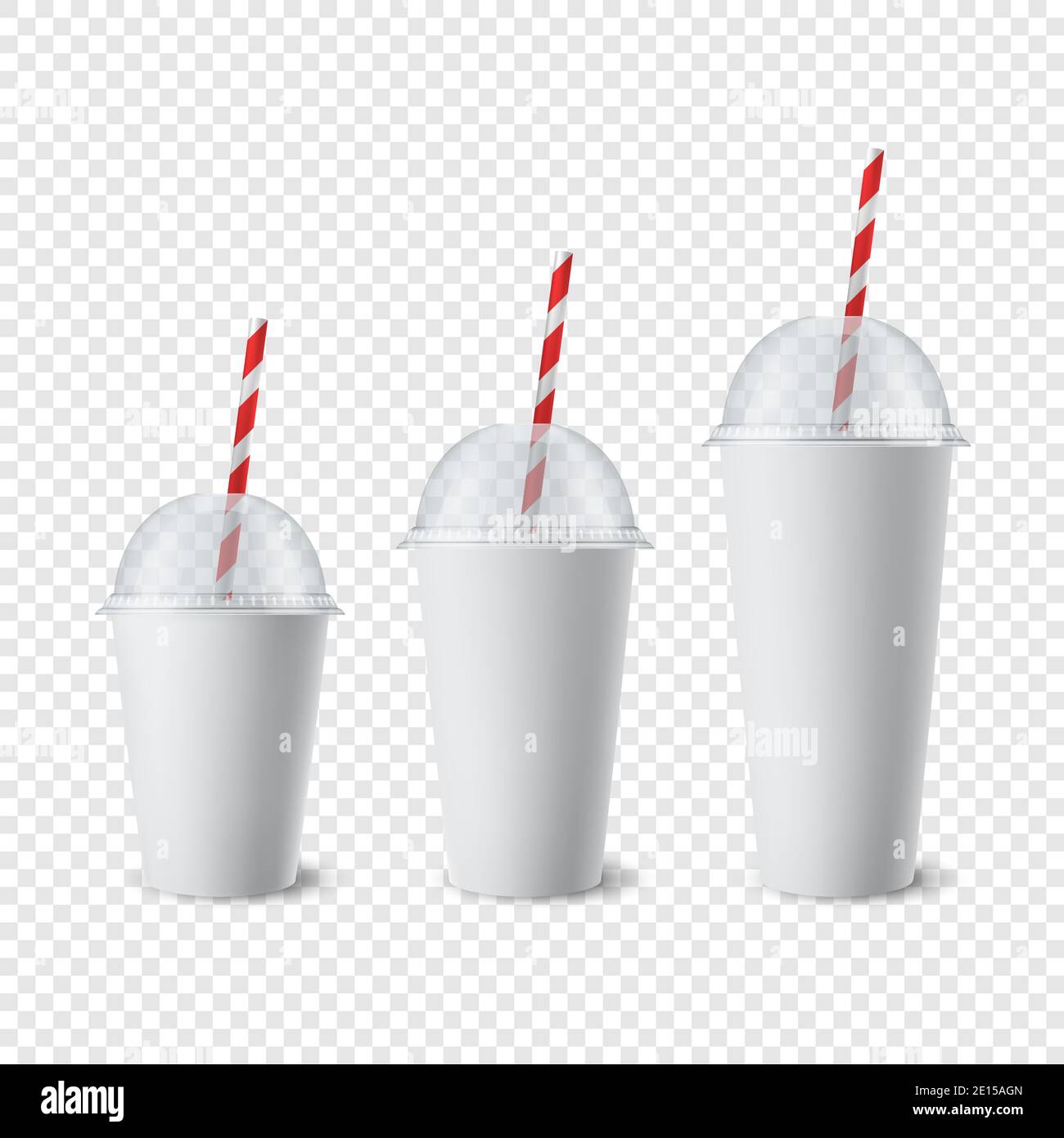 Vector 3d realistische White Paper Einweg Becher Set mit Deckel, Stroh für Getränke, Getränke isoliert. Kaffee, Soda, Tee, Cocktail, Milchshake, Saft Stock Vektor