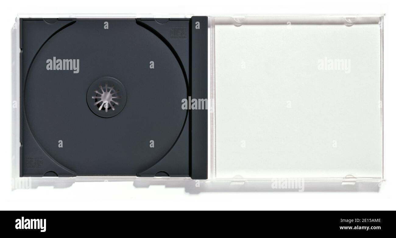 Leere Compact Disc Jewel Case auf weißem Hintergrund fotografiert Stockfoto