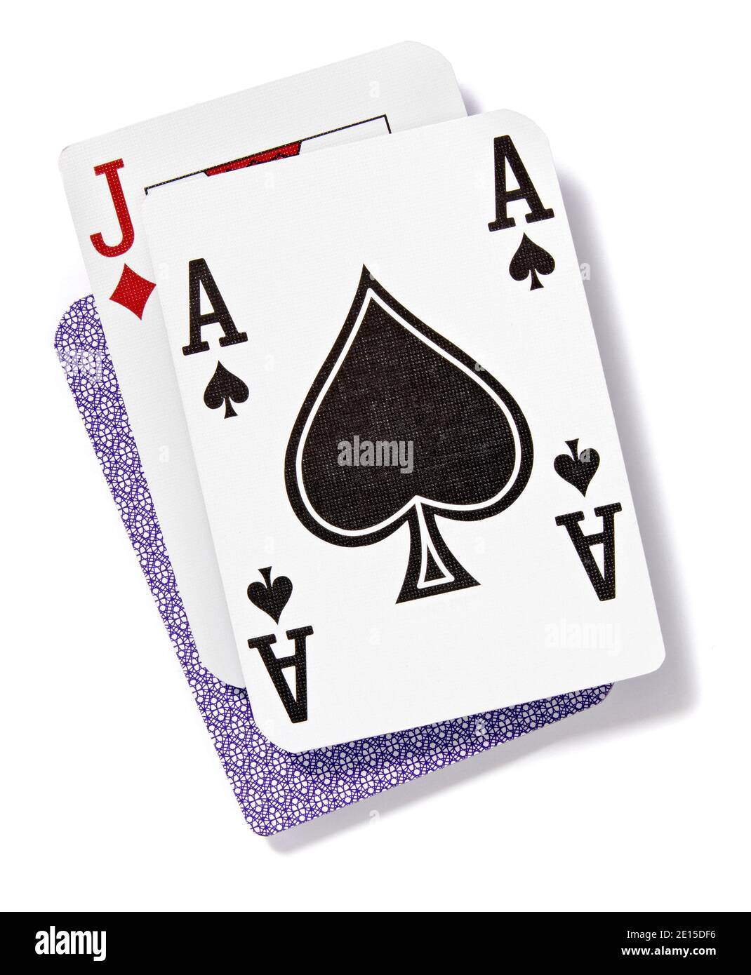 Ass und Bube Spielkarten auf weißem Hintergrund fotografiert Stockfoto