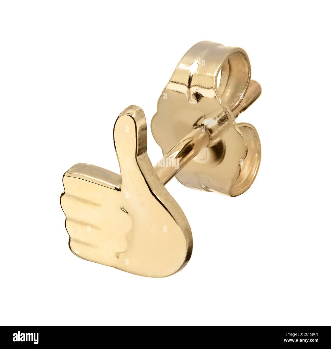 Gold Daumen nach oben Emoji Ohrring entworfen von Wendy Brandes fotografiert Auf weißem Hintergrund Stockfoto