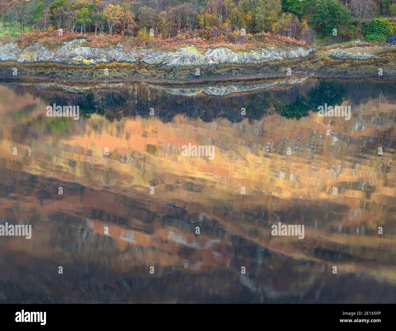 Glencoe; Schottland, Herbst; Herbst; Fallfarbe; Reflexion, Wasser, See, still, ruhig, Farbe, Sonnenlicht Loch Leven; loch Stockfoto