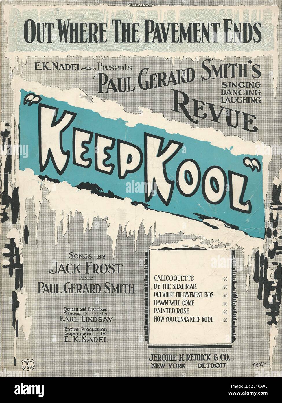 'Keep Kool' 1924 Musical Revue Notencover Stockfoto