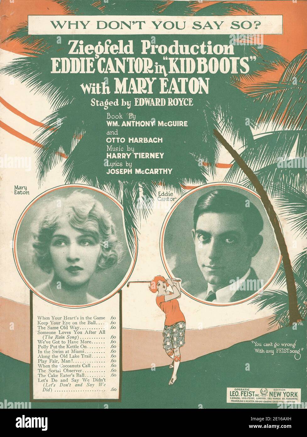 Mary Eaton und Eddie Cantor 'Kid Boots' 1923 Notenblatt Musikcover Stockfoto