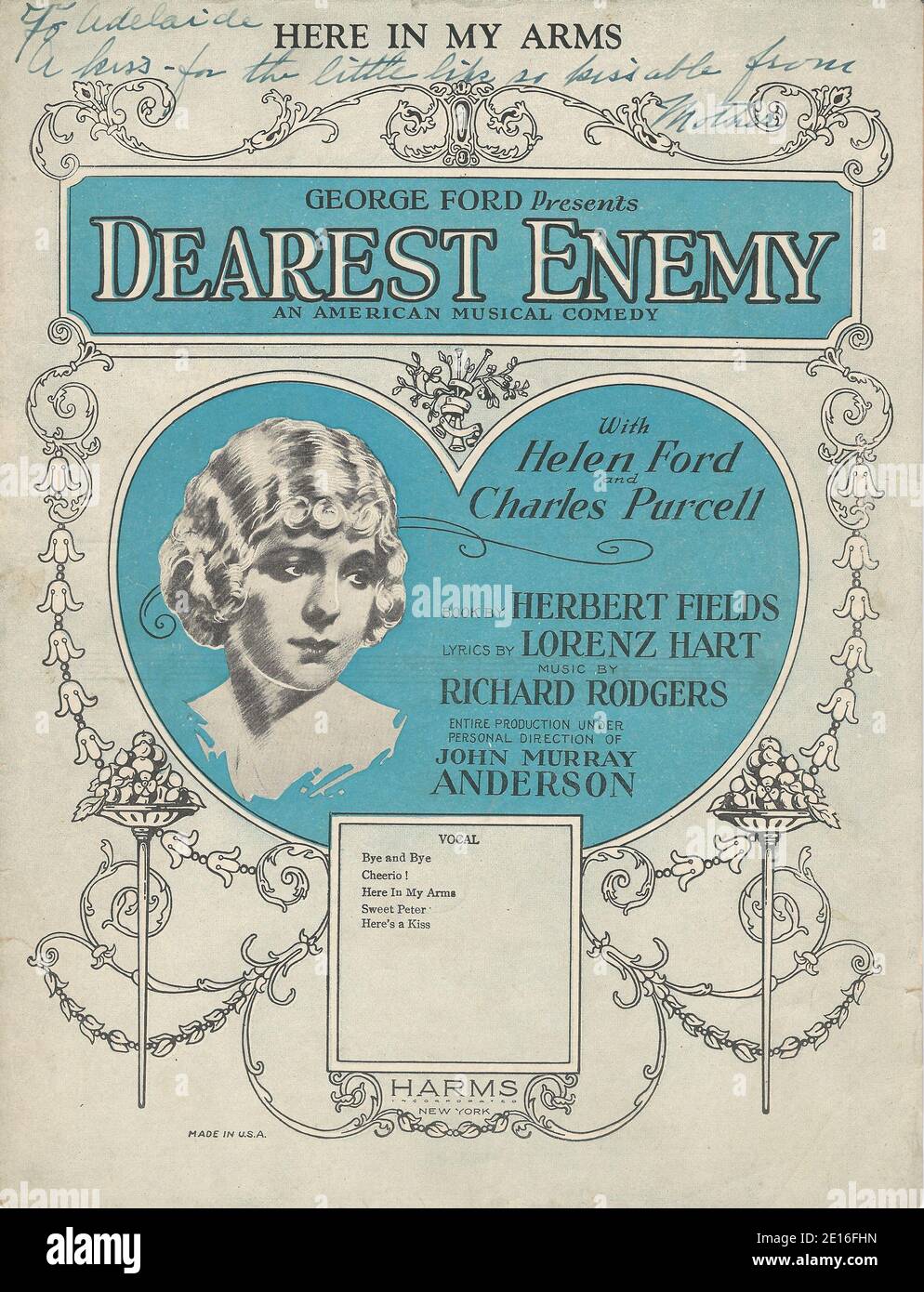 'Dearest Enemy' 1925 Rodgers and Hart Notenblatt Cover Stockfoto