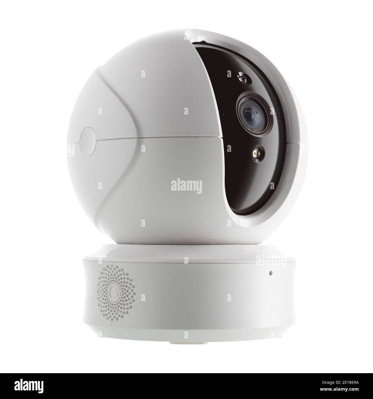 Sicherheitskamera auf weißem Hintergrund isoliert. Volle Schärfentiefe mit Beschneidungspfad. Stockfoto
