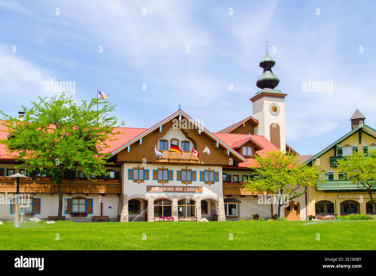 Frankenmuth, Michigan, USA - 3. Juni 2020: Außenansicht der Bavarian Inn Lodge im beliebten deutschen Themenresort Frankenmuth. Stockfoto
