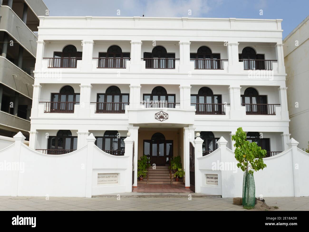 Sea Side Guest House in Pondicherry, Indien. Stockfoto