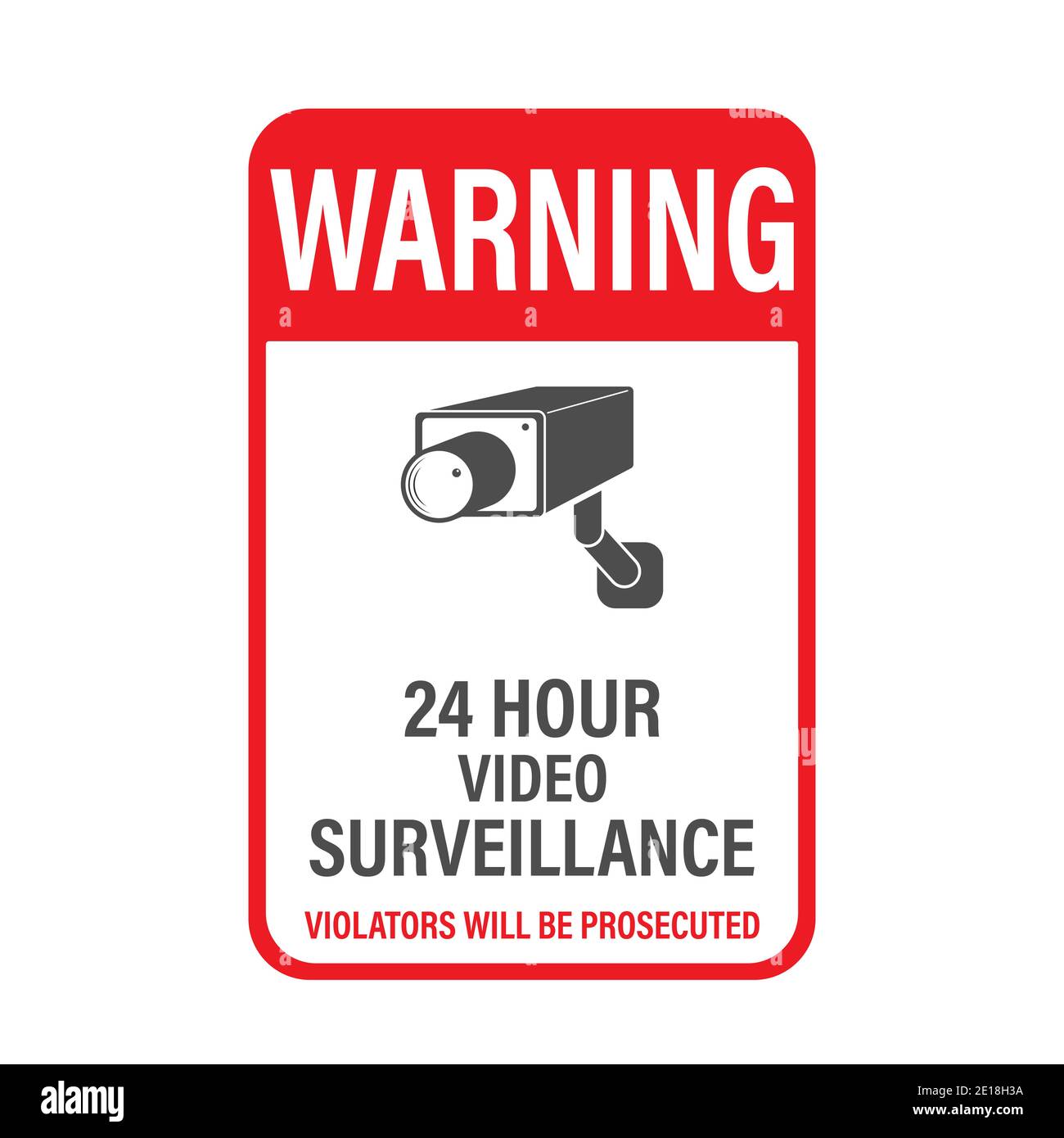 WARNUNG 24 Stunden Videoüberwachung. Vector Videoüberwachungsschild mit der Aufschrift. Leere Umrisse, flacher Stil. Stock Vektor