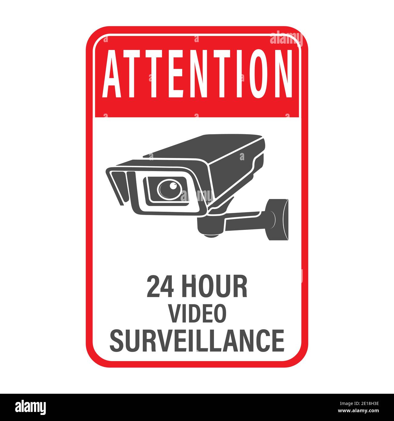ACHTUNG 24 Stunden Videoüberwachung. Vector Videoüberwachungsschild mit der Aufschrift. Flacher Style. Stock Vektor