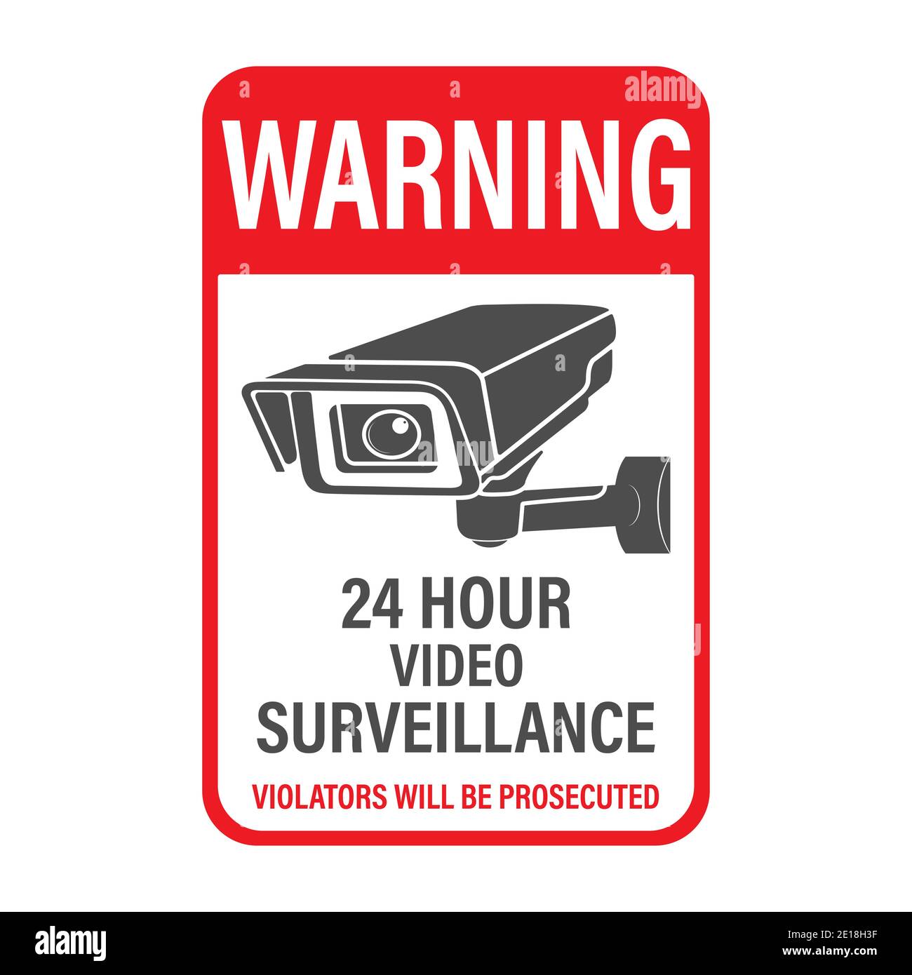 WARNUNG 24 Stunden Videoüberwachung. Vector Videoüberwachungsschild mit der Aufschrift, flacher Stil. Stock Vektor