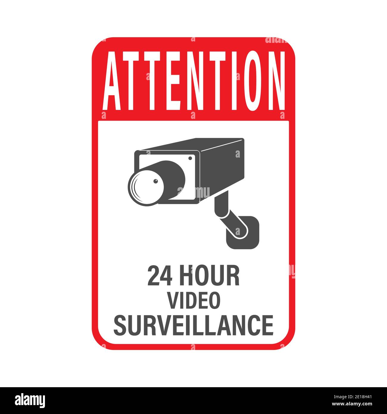 ACHTUNG 24 Stunden Videoüberwachung. Vector Videoüberwachungsschild mit der Aufschrift. Leere Umrisse, flacher Stil. Stock Vektor