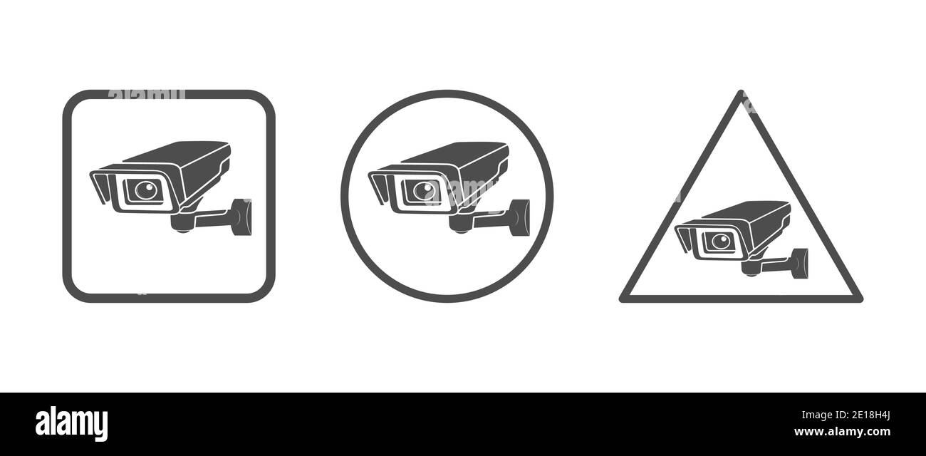 Satz von Symbolen für die Videoüberwachung. Camcorder-Symbole. Leere Umrisse, flacher Stil. Stock Vektor