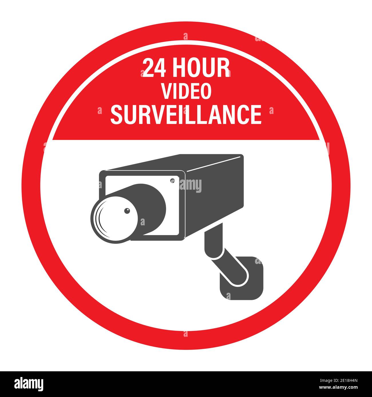 24 Stunden Videoüberwachung. Vector Videoüberwachungsschild mit der Aufschrift. Leere Umrisse, flacher Stil. Stock Vektor