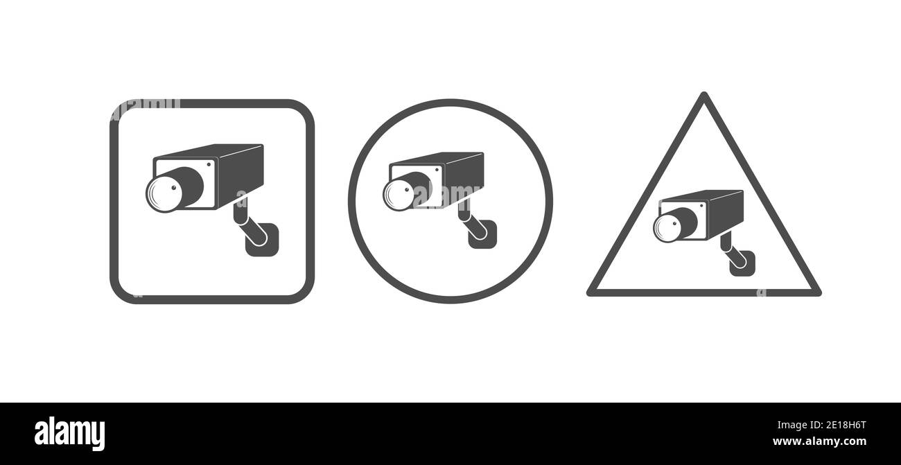 Satz von Symbolen für die Videoüberwachung. Camcorder-Symbole. Leere Umrisse, flacher Stil. Stock Vektor