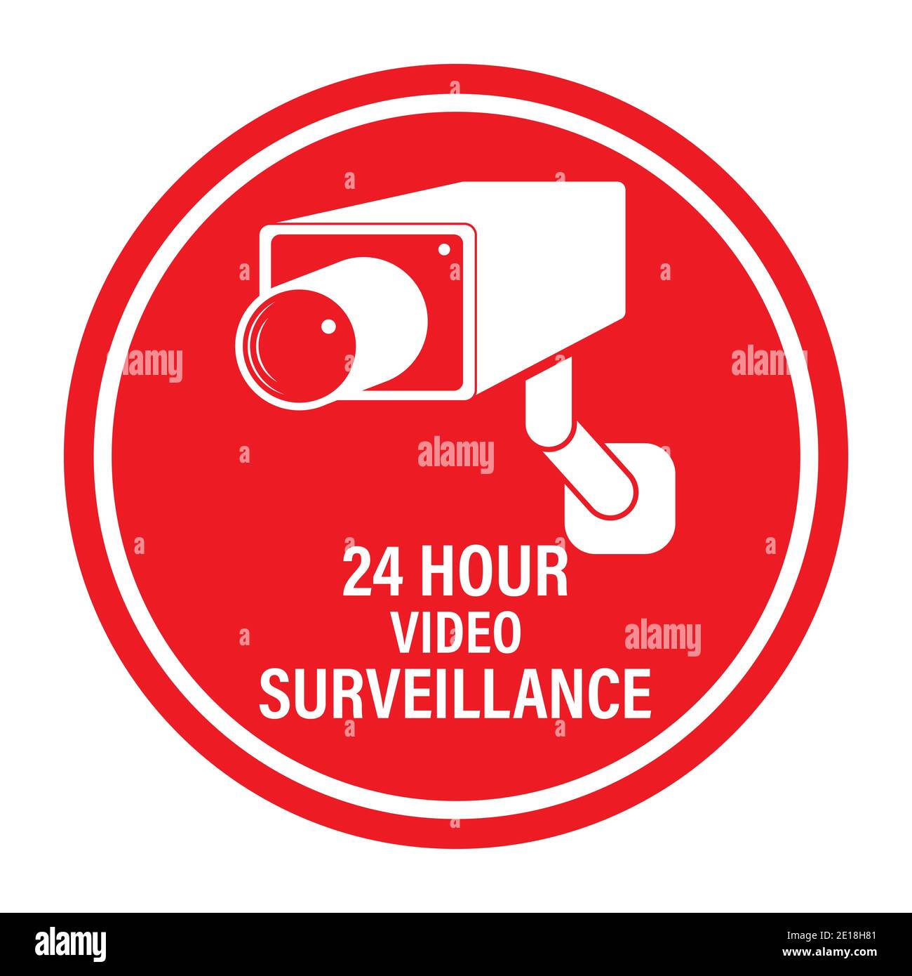 24 Stunden Videoüberwachung. Vector Videoüberwachungsschild mit der Aufschrift. Leere Umrisse, flacher Stil. Stock Vektor