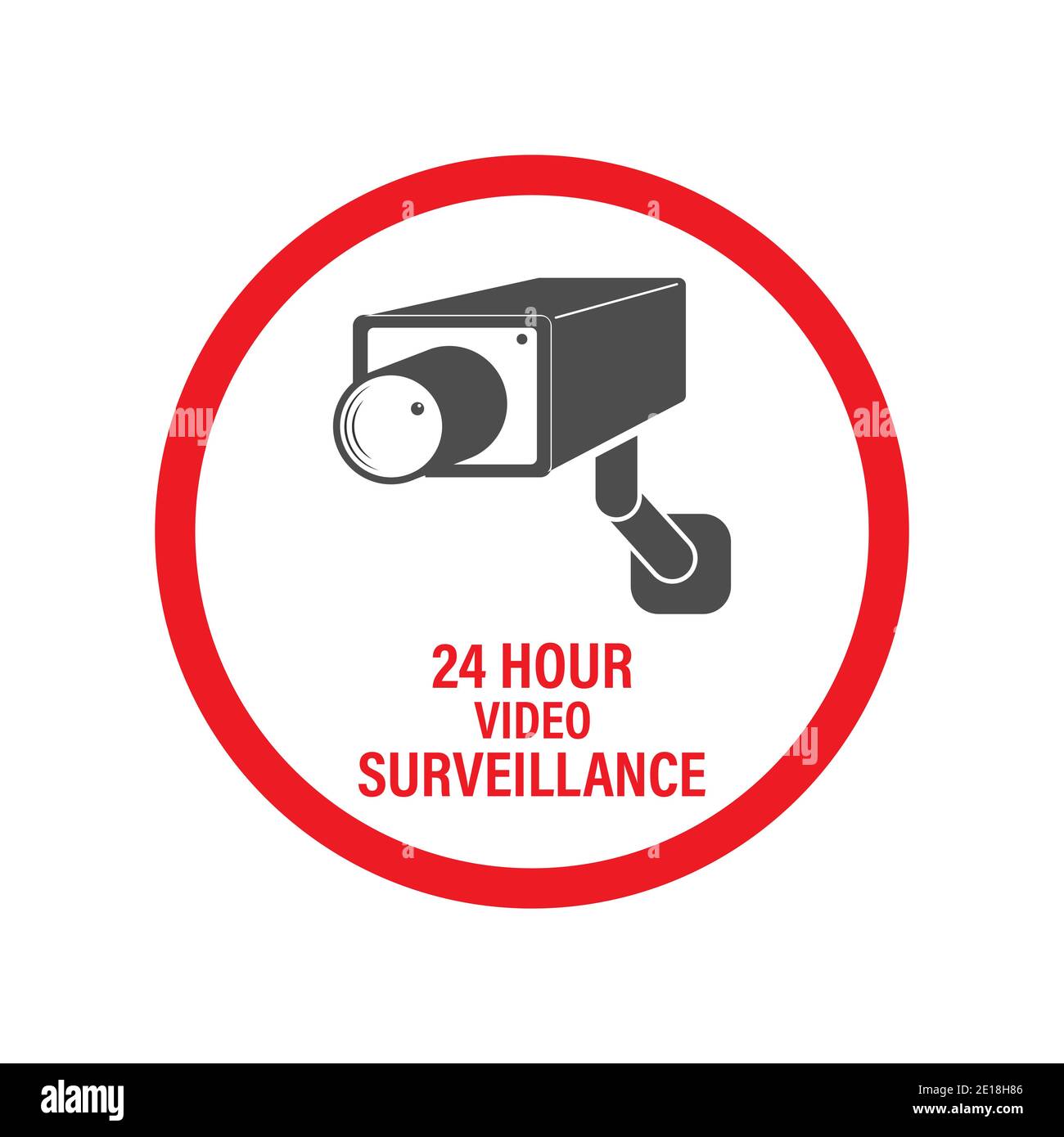 24 Stunden Videoüberwachung. Vector Videoüberwachungsschild mit der Aufschrift. Leere Umrisse, flacher Stil. Stock Vektor