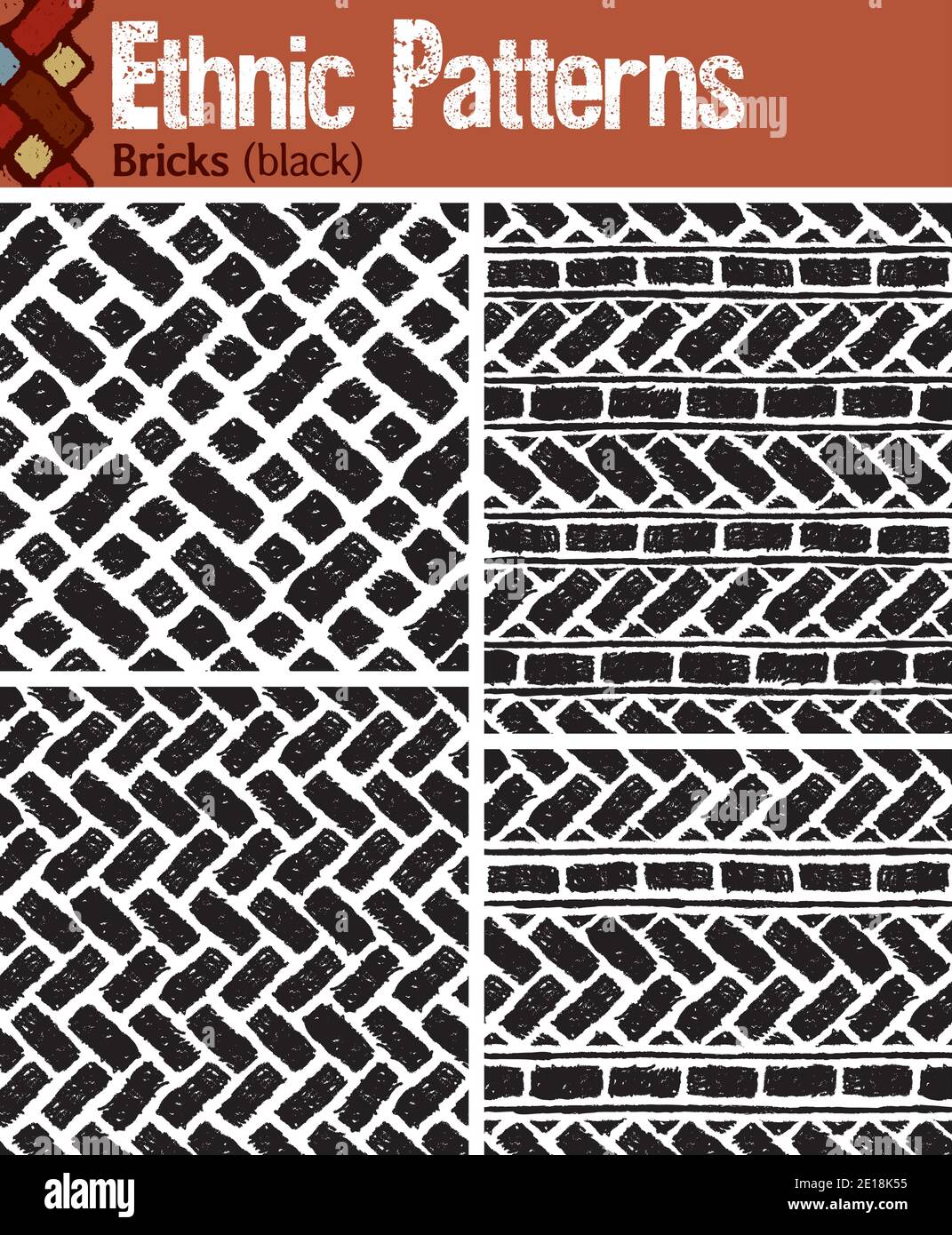 4 nahtlose Muster für Illustrator im Tribal-Stil, aus handgezeichneten Zeichnungen. Stock Vektor