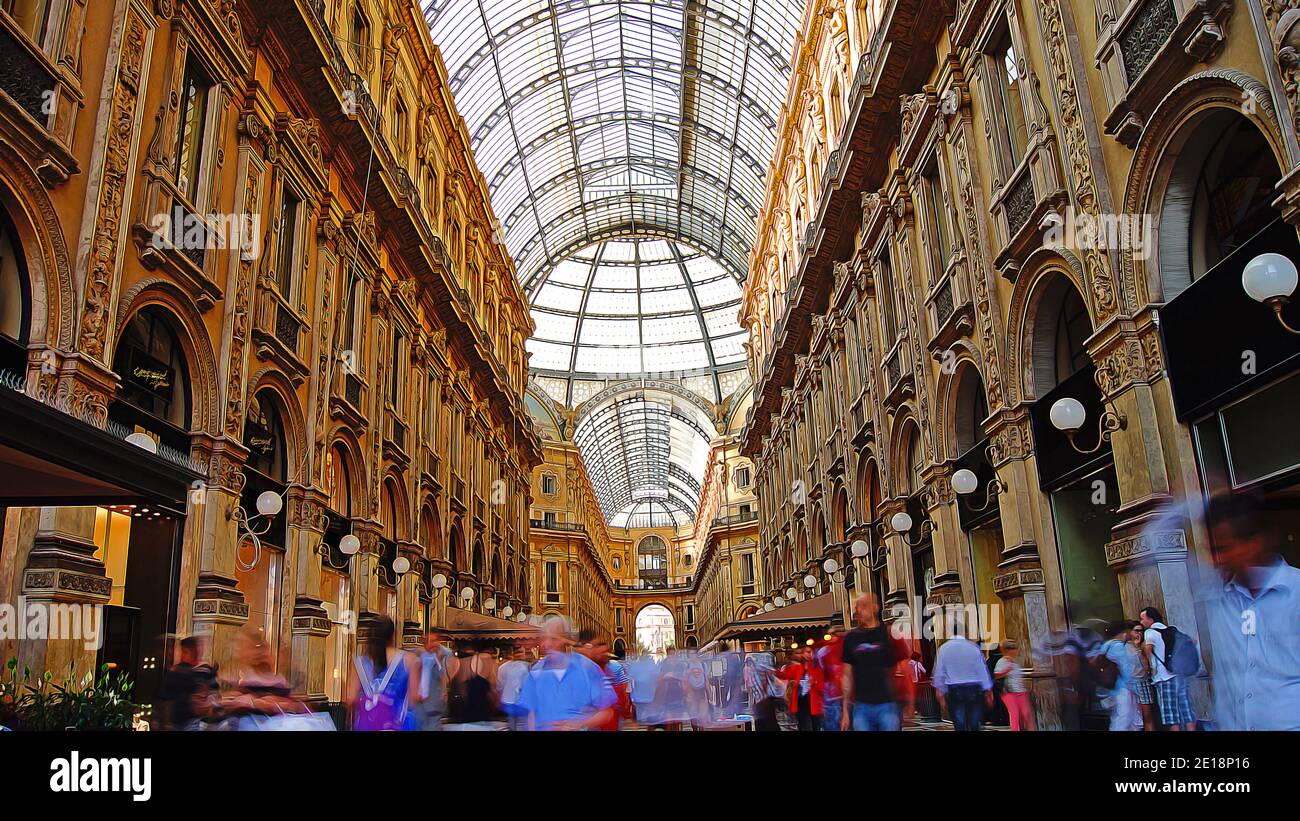 MAILAND, ITALIEN : einzigartige Ansicht der Galleria Vittorio Emanuele II in der digitalen Öl-Effekte-Illustrationstechnik Stockfoto